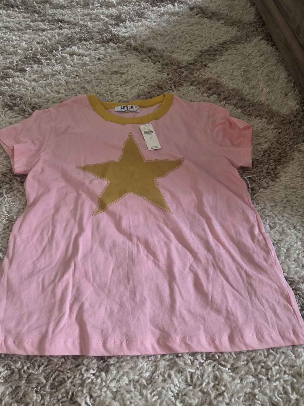 Letluv Pink Short-Sleeve Star Tee with Gold Accent